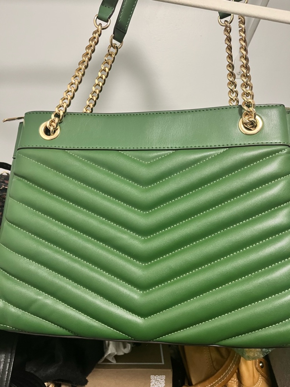 Michael Kors Whitney Green Chevron Shoulder Bag with Gold Accents